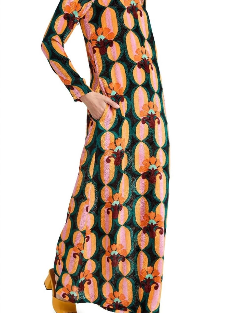 Front of a model wearing a size L Long Sleeve Swing Dress In Multi in Multi by La DOUBLEJ. | dia_product_style_image_id:342457